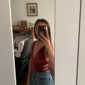 Red velvet cut out bodysuit